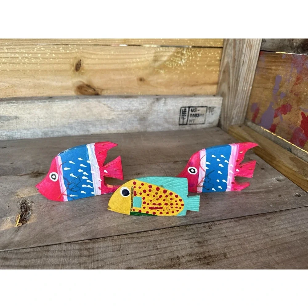 Vintage Wooden Hand Carved Hand Pained‎ Fish Decor Tropical Fish Decor
